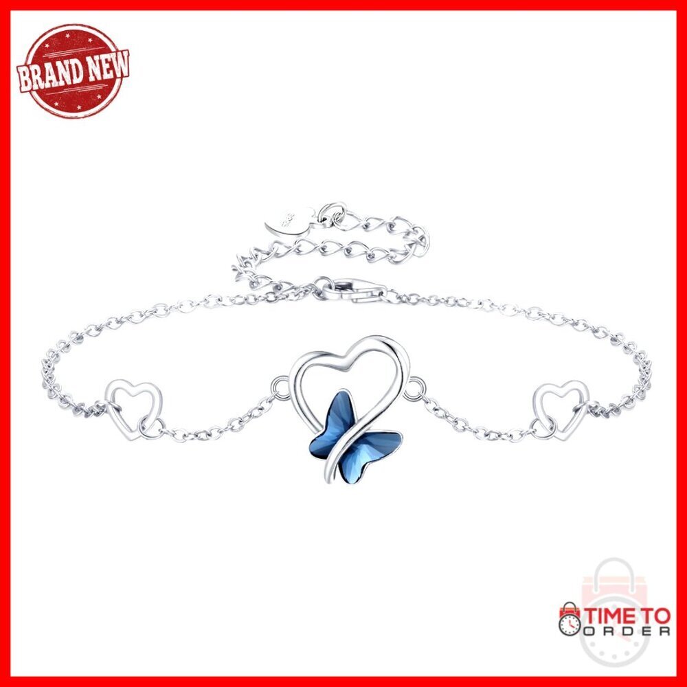 Sterling Silver Adjustable Celtic Moon Bracelet Elegant Crystal Butterfly
